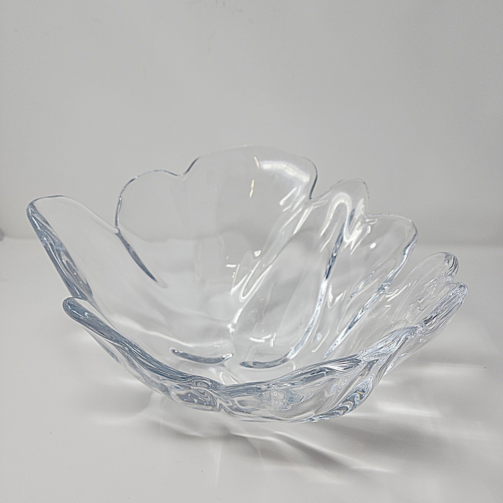 Royal Copenhagen "Natura" Crystal Bowl Art Glass Bowl Clear Scalloped Wave Vtg